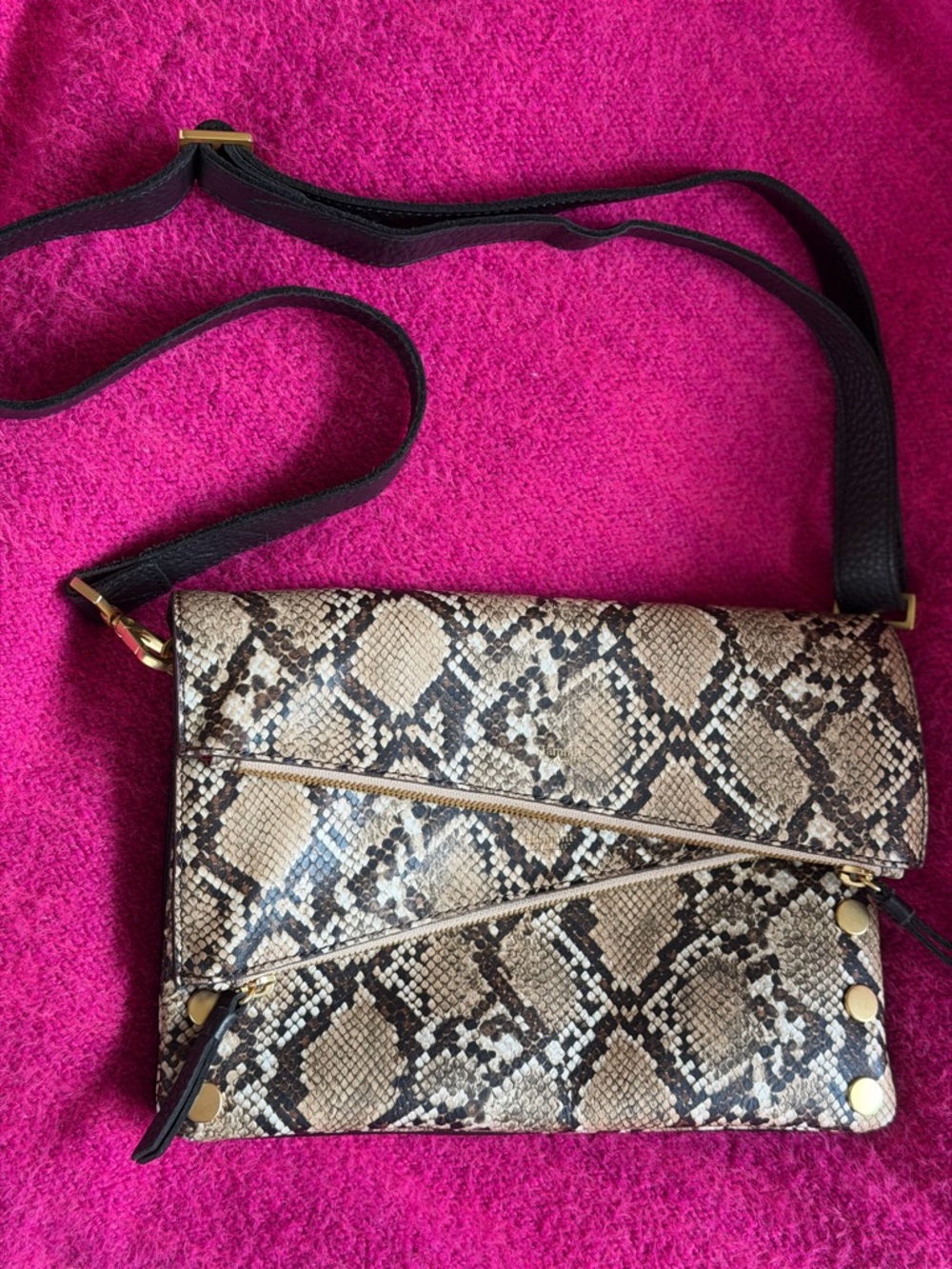 Hammitt Dillon Medium Domino Snake/Black Leather Crossbody